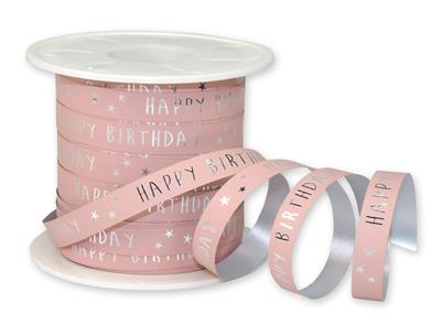 Luxe Krullint Happy Birthday Pastel Roze – 10mm - Decoratielint