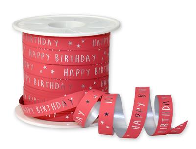 Luxe Krullint Happy Birthday Koraal Rood – 10mm - Decoratielint