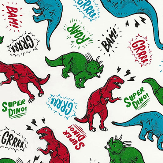 Inpakpapier met Dinos Wit - Kadopapier.net