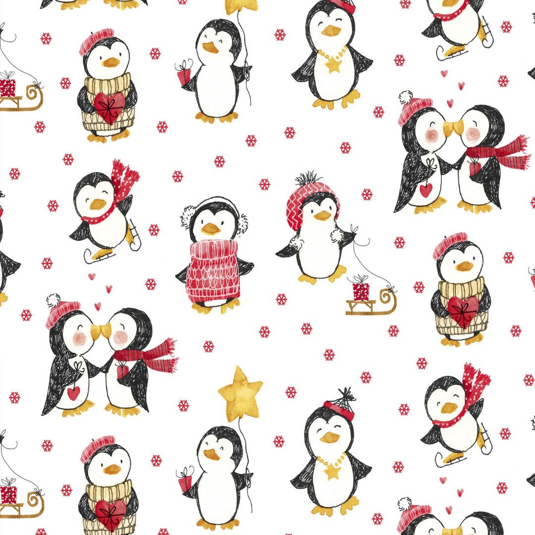 Kerstpapier Happy Penguin - Kadopapier.net