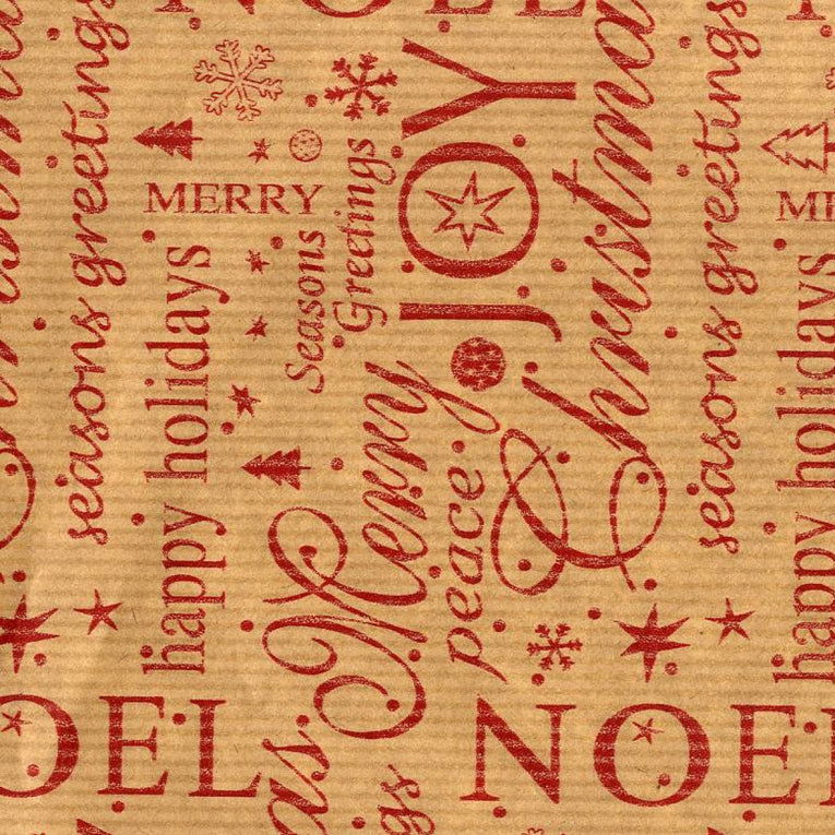 Kerstpapier Kraft met Rode tekst - Kadopapier.net