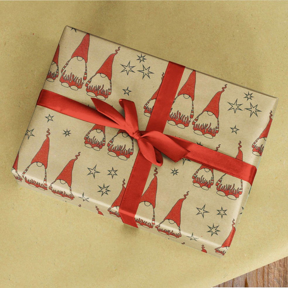 Kerstpapier kraft Kabouters - Kadopapier.net