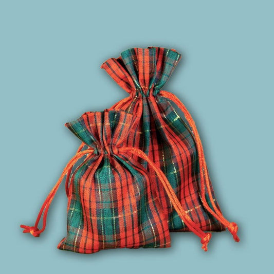 Tartan Kerstzakje met Koordje - Kadopapier.net