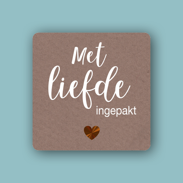 Vierkant Kraft etiket Met liefde ingepakt - Kadopapier.net